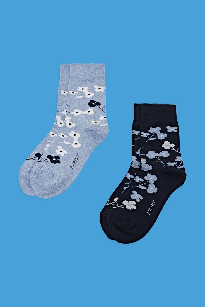 Pakke med 2 par sokker i groft strik med print, LIGHT BLUE/NAVY, detail image number 0