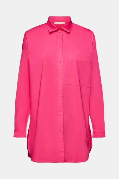 Bomuldsbluse med lomme, PINK FUCHSIA, overview