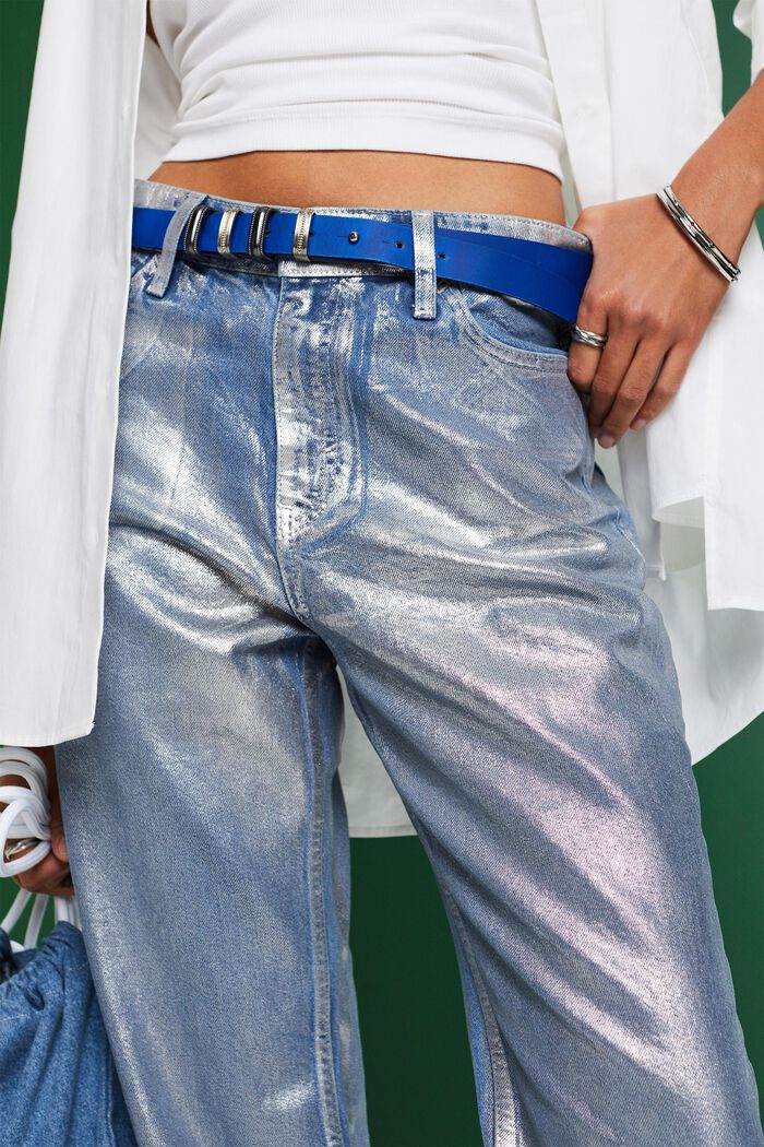 Lige metallic retro-jeans med høj talje, GREY RINSE, detail image number 3