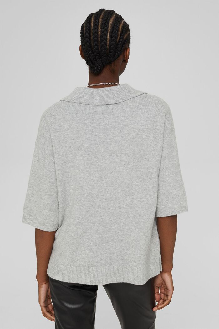 Med uld: kortærmet pullover med skjortekrave, LIGHT GREY, detail image number 3