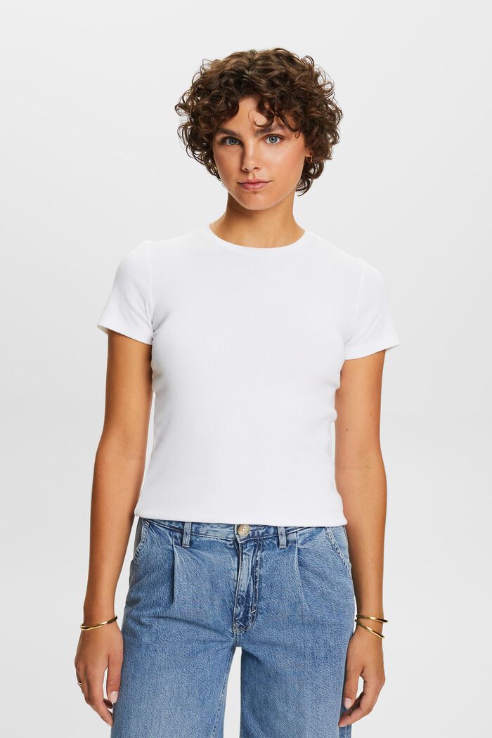 T-shirt i bomuldsjersey med rund hals, WHITE, detail image number 0