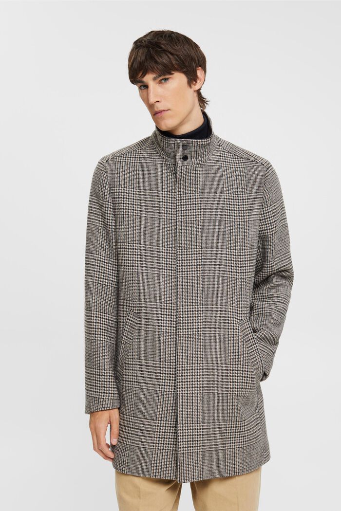 Frakke i uldmiks med glencheck-mønster, GREY, detail image number 0