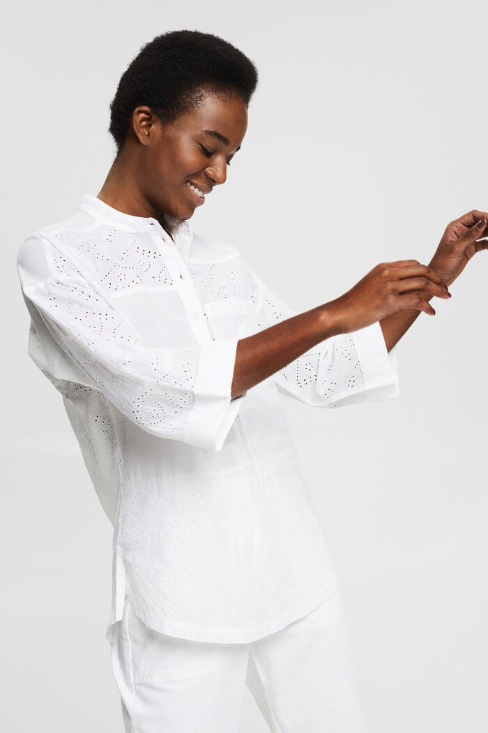 Oversized bluse med broderie anglaise, WHITE, detail image number 5