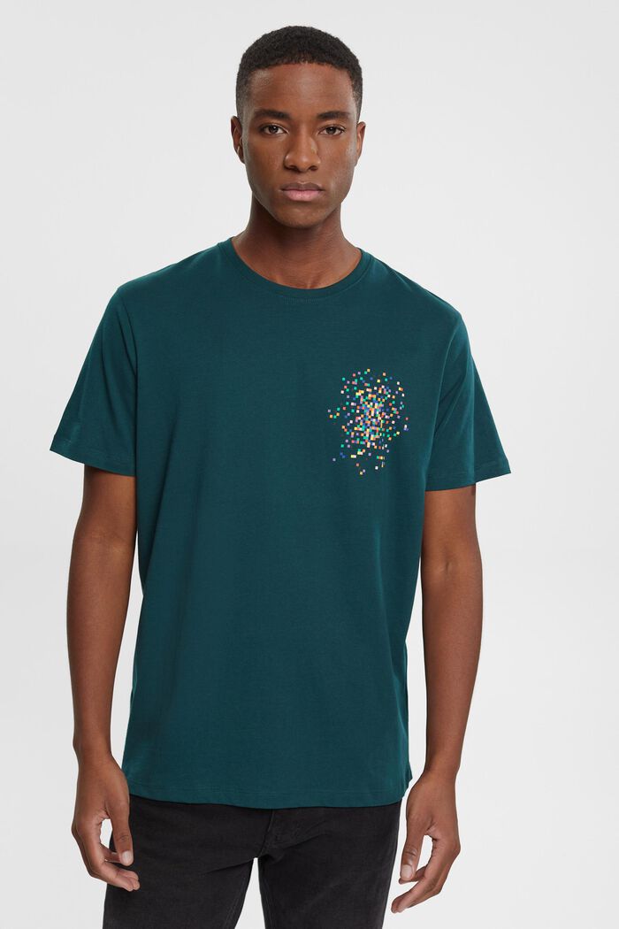 T-shirt med print på brystet, DARK TEAL GREEN, detail image number 0