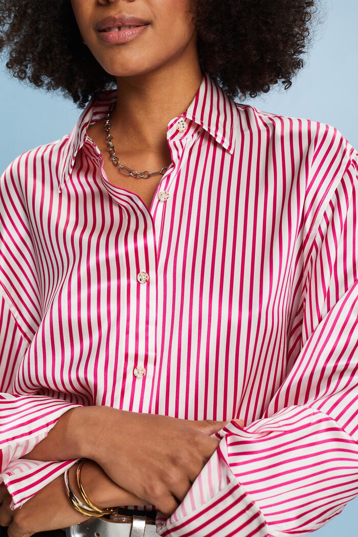 Stribet silkeskjorte, PINK FUCHSIA, detail image number 3