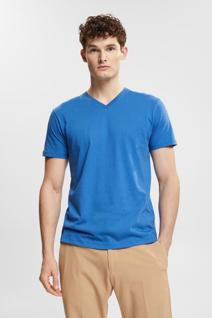 T-shirt i bæredygtig bomuld med V-hals, BLUE, overview