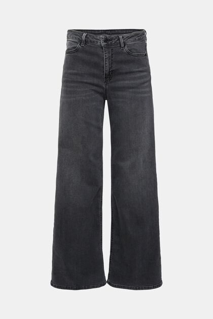 Jeans med høj talje og vide ben, BLACK MEDIUM WASHED, overview