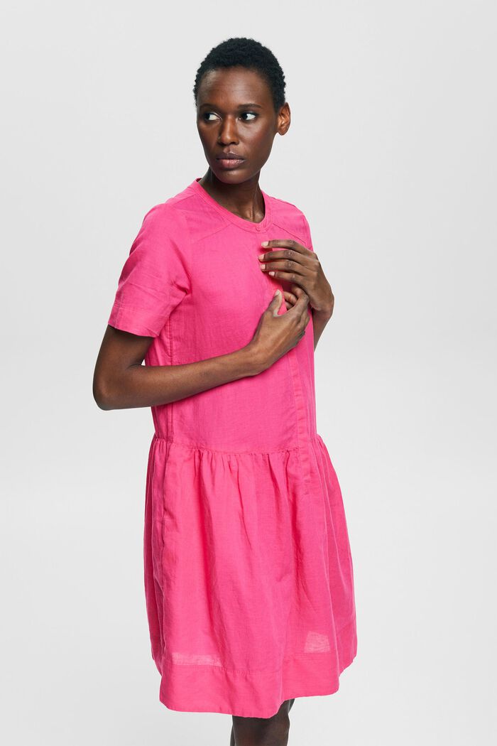 I hørmiks: kjole med knapstolpe, PINK FUCHSIA, detail image number 0