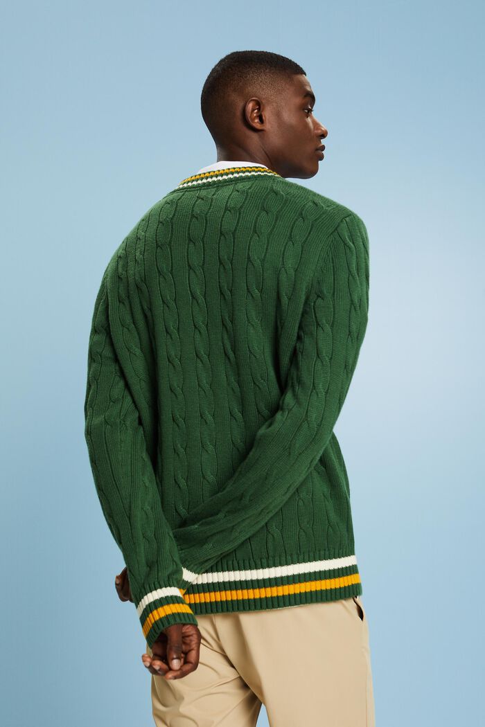 Sweater i kabelstrik med applikeret logo, EMERALD GREEN, detail image number 2
