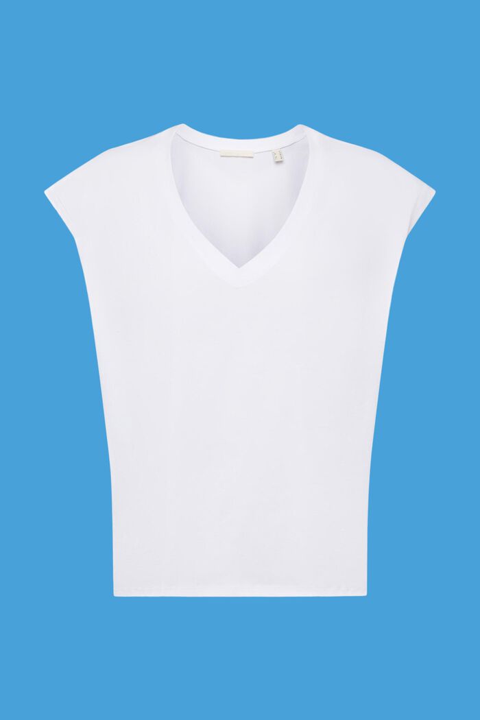 Ærmeløs bomulds-T-shirt med V-hals, WHITE, detail image number 6