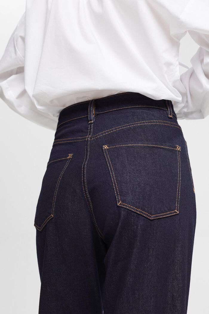 Jeans med lige ben, høj talje og opsmøg, BLUE RINSE, detail image number 3