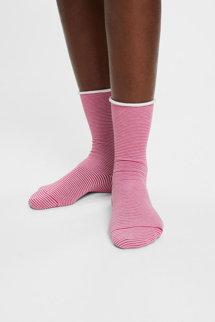 Stribede sokker med rullekant, økologisk bomuld, DARK PINK/BEIGE, detail image number 2