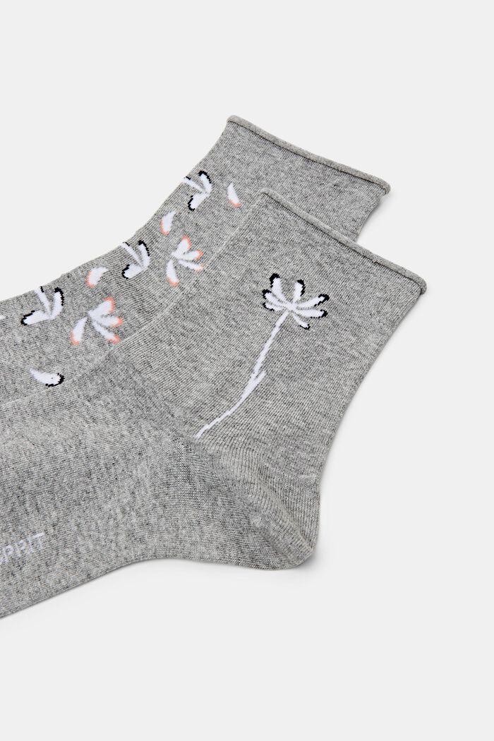 Pakke med 2 par strikkede sokker med print, LIGHT GREY, detail image number 2