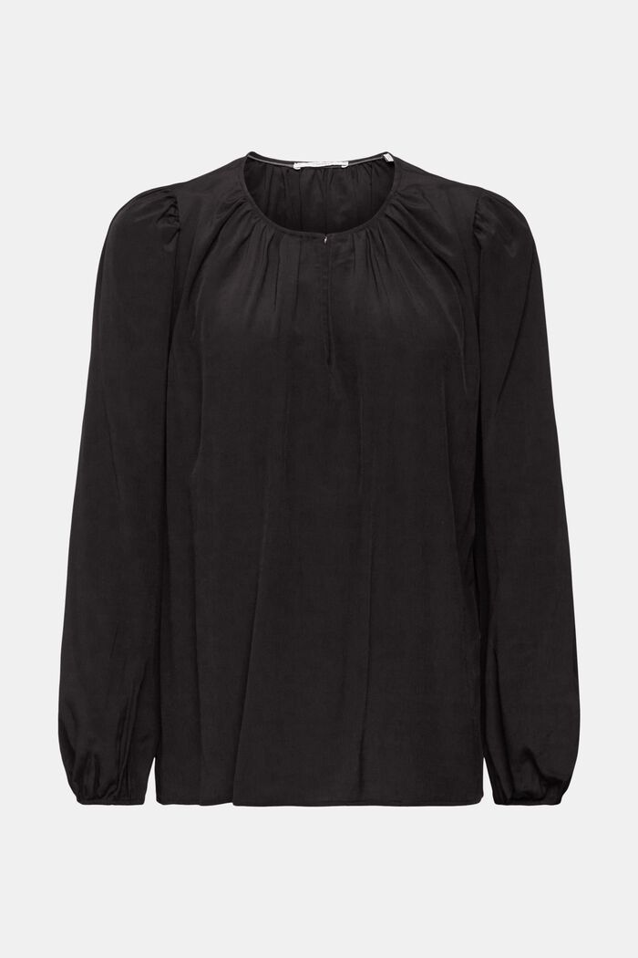 Bluse med nøglehulsudskæring, LENZING™ ECOVERO™, BLACK, detail image number 5