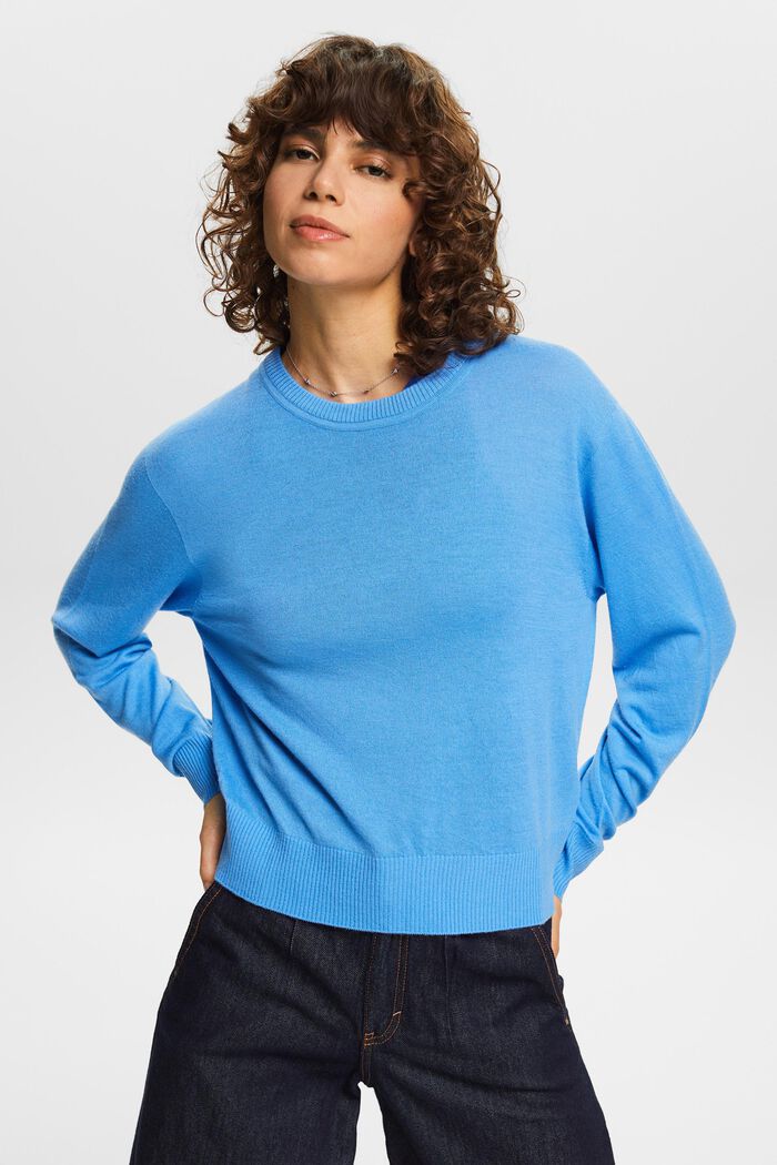 Sweater i kashmir med rund hals, BLUE, detail image number 0