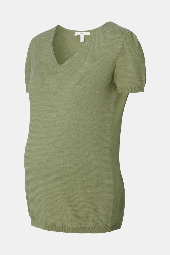 T-shirt i riblook, REAL OLIVE, overview