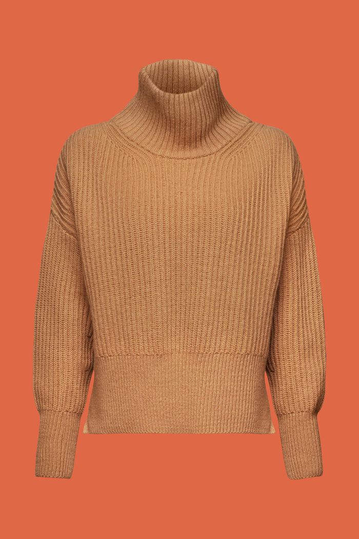 Rullekravesweater i ribstrik, CARAMEL, detail image number 6