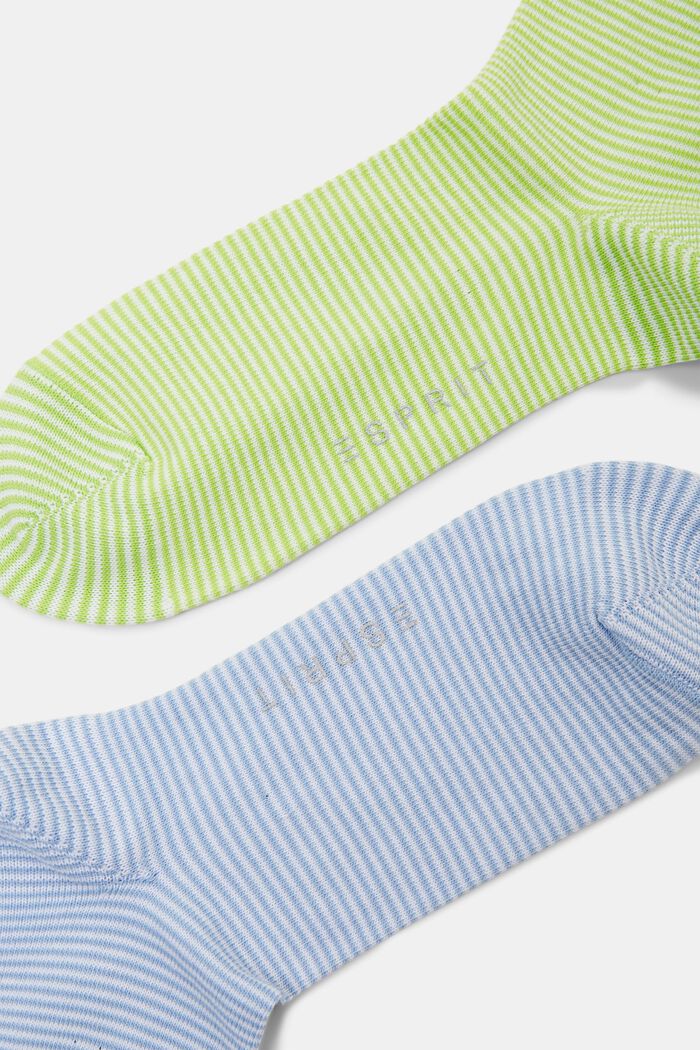 Pakke med 2 par stribede sokker, økologisk bomuld, BLUE/GREEN, detail image number 2