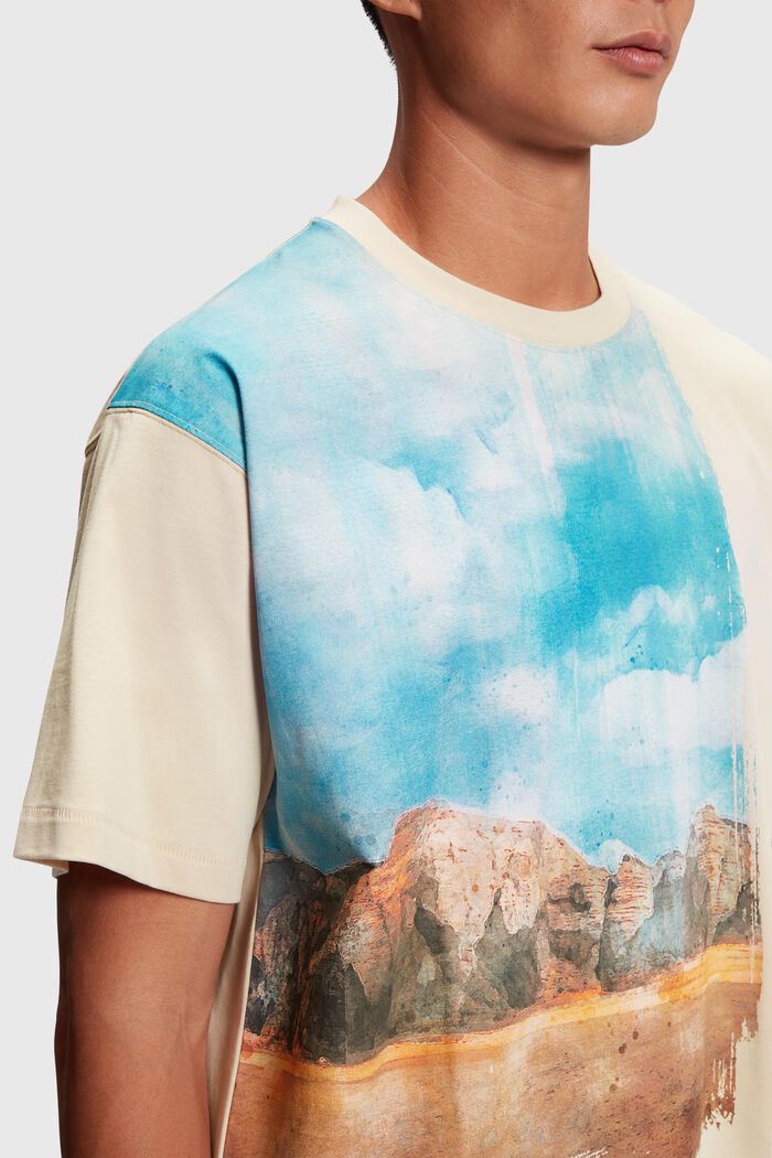 T-shirt med frontpanel med digitalt landskabsprint, BEIGE, detail image number 2