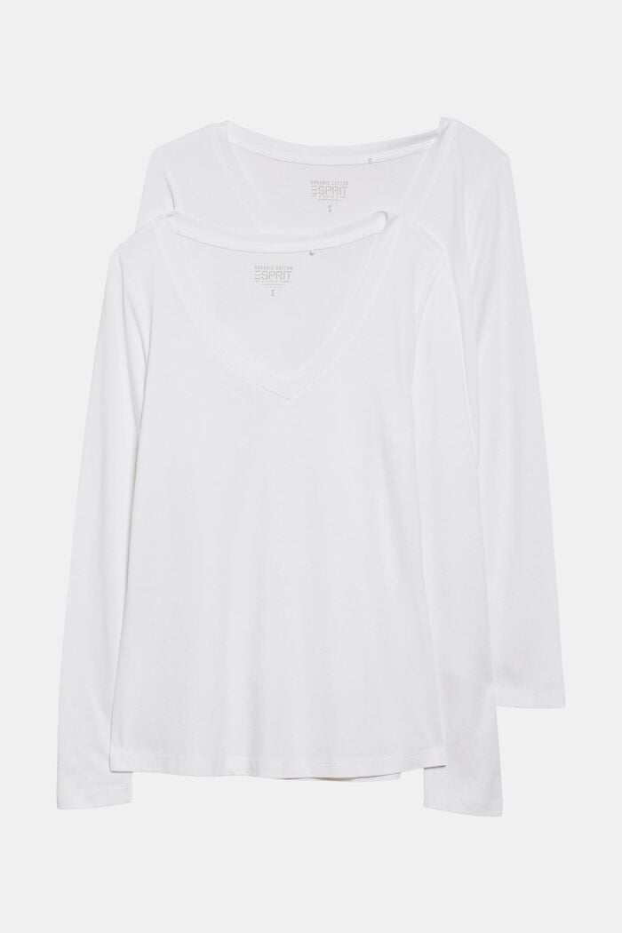 Pakke med 2 langærmede T-shirt af økologisk bomuldsblanding, WHITE, detail image number 4