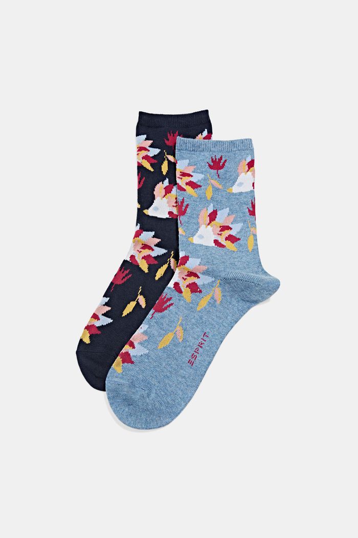 Pakke med 2 par sokker i økologisk bomuldsblanding, NAVY/LIGHT BLUE, overview