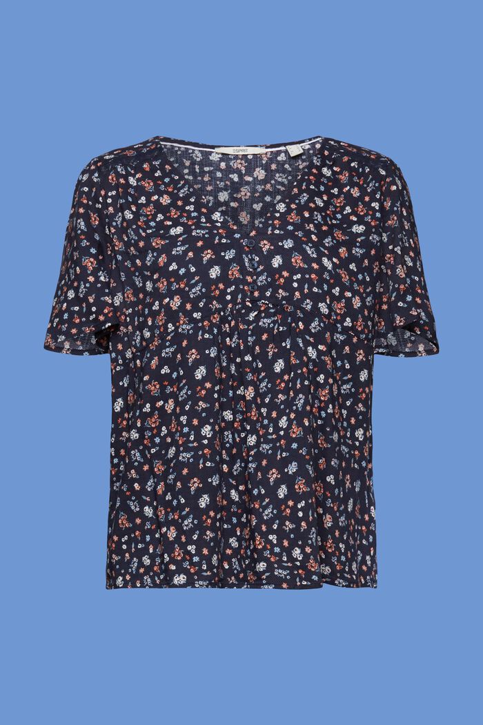 Mønstret bluse med korte ærmer, bomuldsmiks, DARK BLUE, detail image number 5