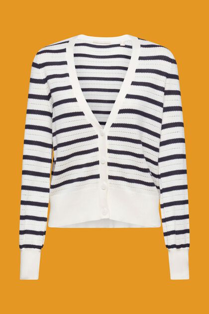 Stribet pointelle-cardigan, OFF WHITE, overview
