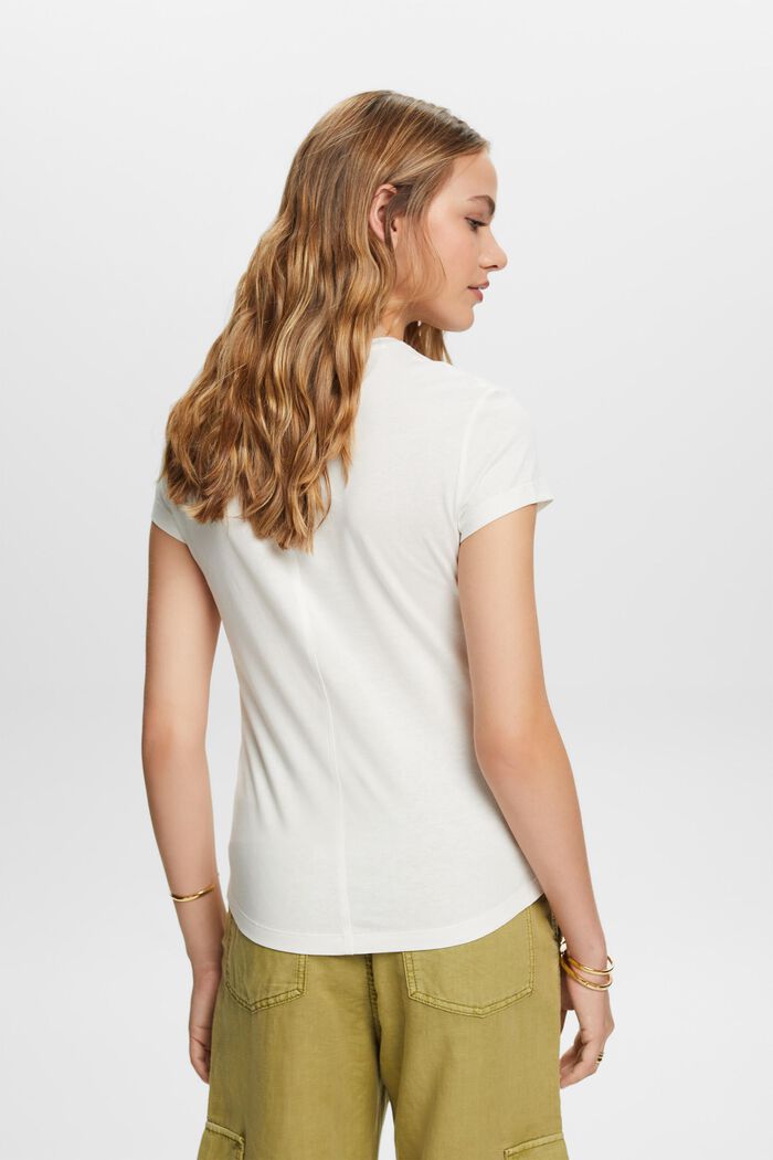 T-shirt med rund hals, 100 % bomuld, OFF WHITE, detail image number 3