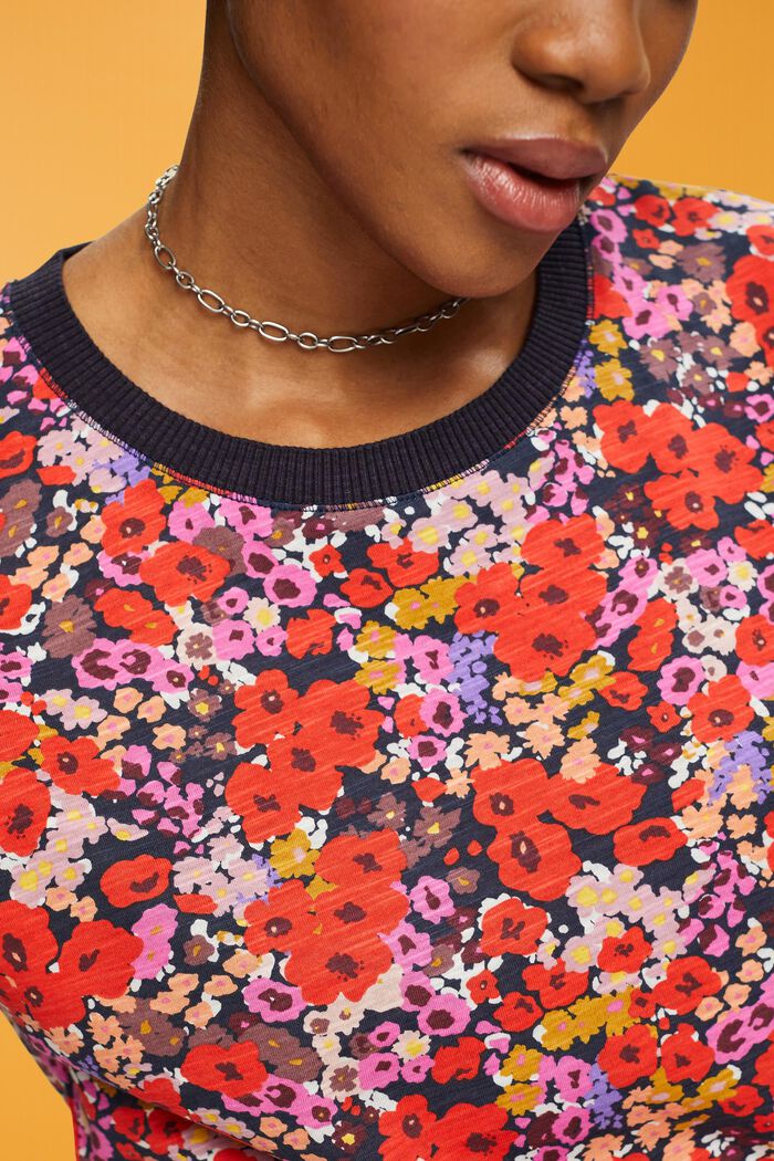 Ærmeløs T-shirt med allover-blomstermønster, NAVY COLORWAY, detail image number 2