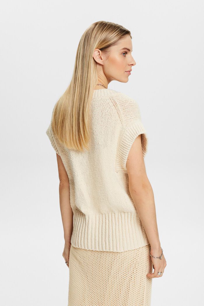 Bouclé-sweater med V-hals, CREAM BEIGE, detail image number 3