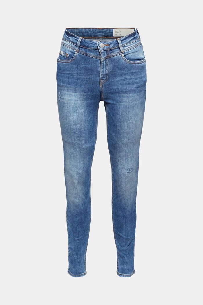 Ankellange jeans med used-look, økologisk bomuld, BLUE MEDIUM WASHED, detail image number 6