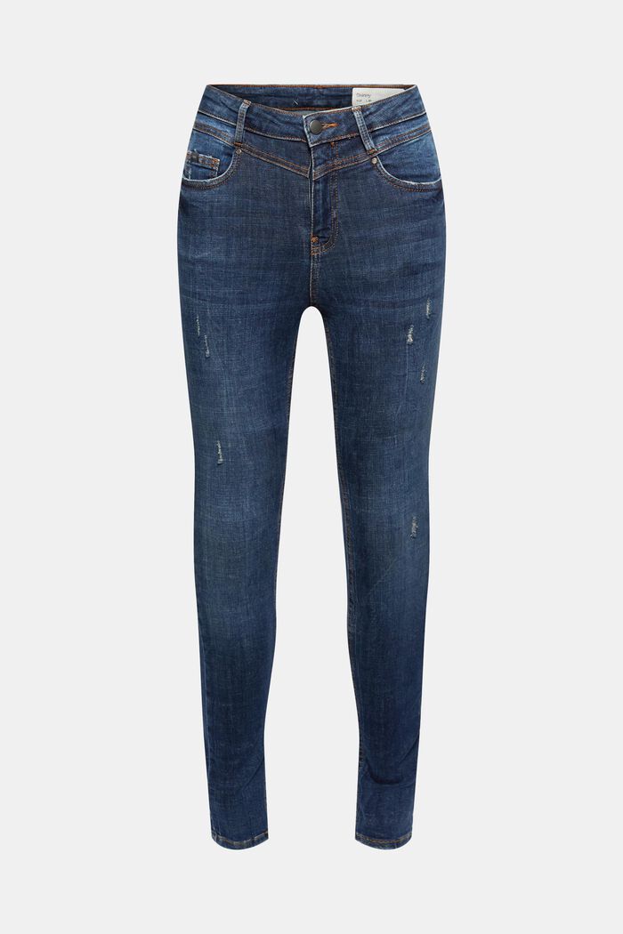 Ankellange jeans med used-look, økologisk bomuld, BLUE DARK WASHED, detail image number 6