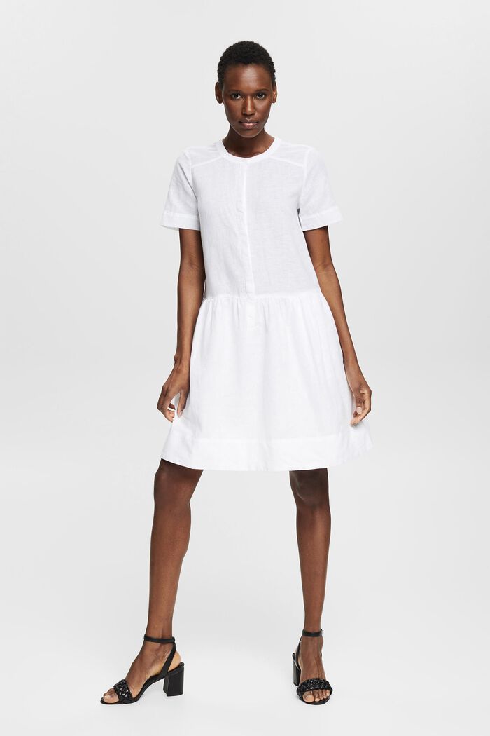 I hørmiks: kjole med knapstolpe, WHITE, detail image number 1