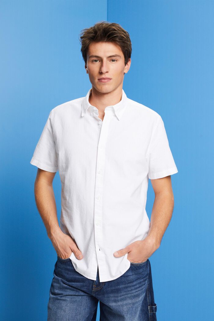 Button down-skjorte i bomuld, WHITE, detail image number 0