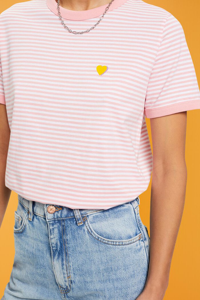 Stribet bomulds-T-shirt med broderet motiv, PINK, detail image number 2