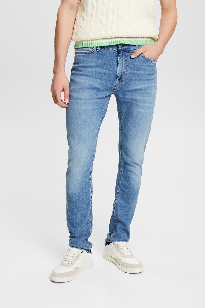 Skinny jeans med mellemhøj talje, BLUE LIGHT WASHED, detail image number 0