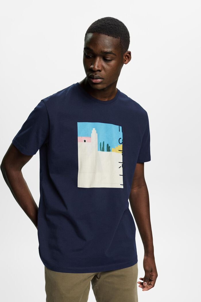 T-shirt i bomuld med print på fronten, NAVY, detail image number 0
