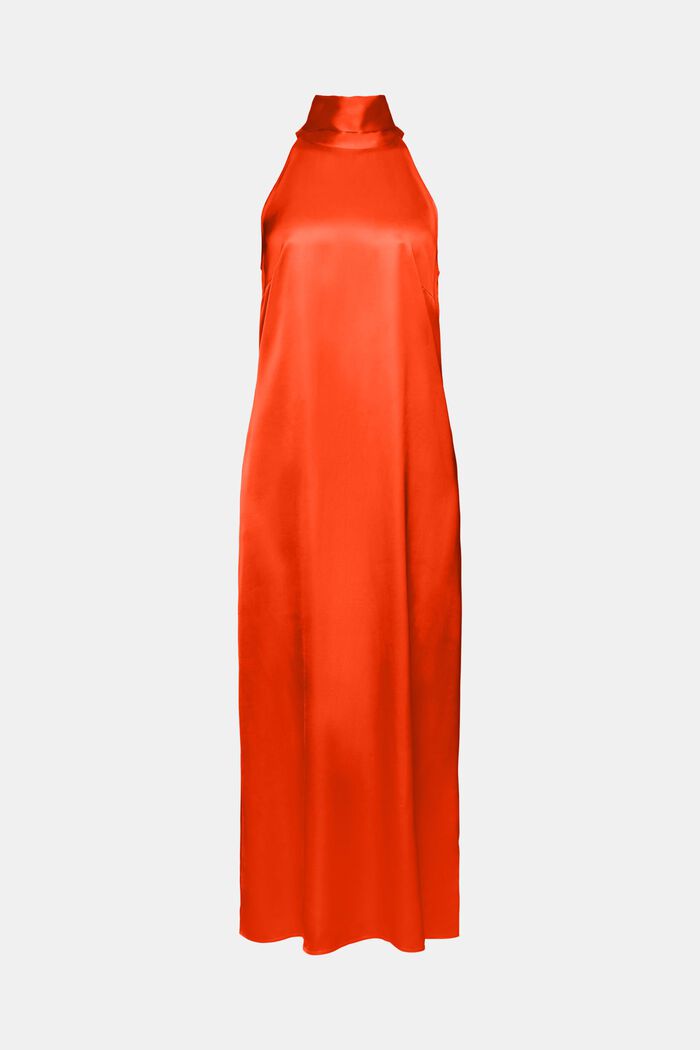 Maxi-kjole i satin med halterneck, BRIGHT ORANGE, detail image number 7