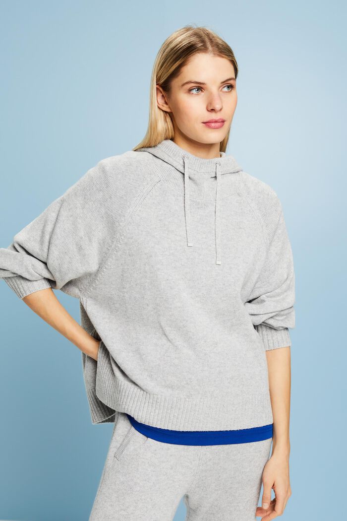 Sweater i uldmiks med hætte, LIGHT GREY, detail image number 0