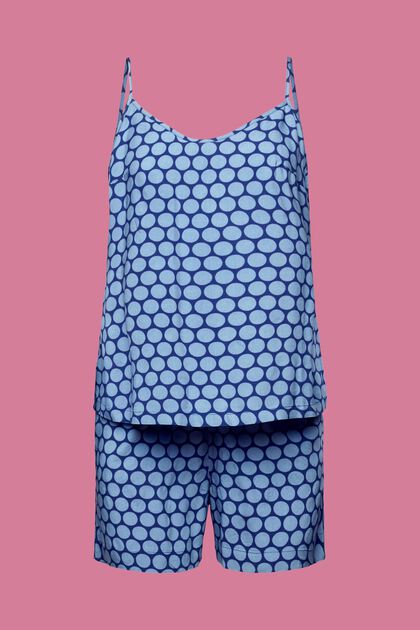 Kort pyjamas med polkaprikket print, DARK BLUE, overview
