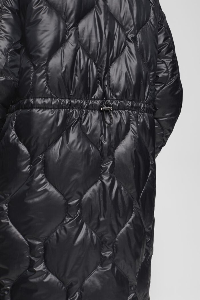 Quiltet frakke med krave i ribstrik, BLACK, detail image number 4