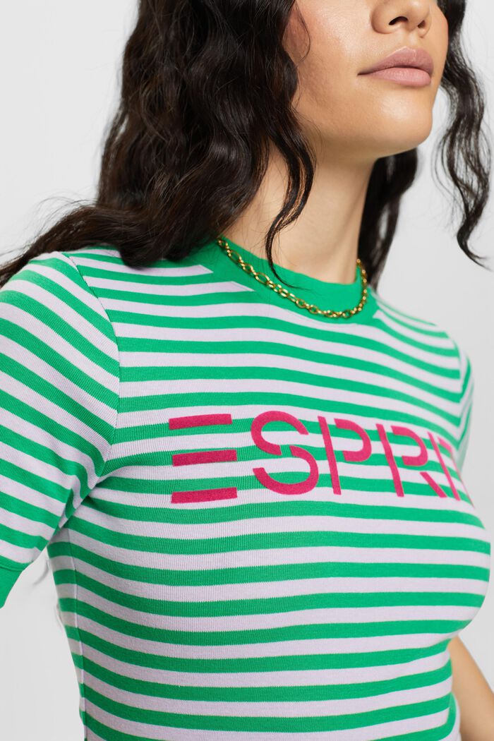 Stribet T-shirt i bomuld med logoprint, GREEN, detail image number 1