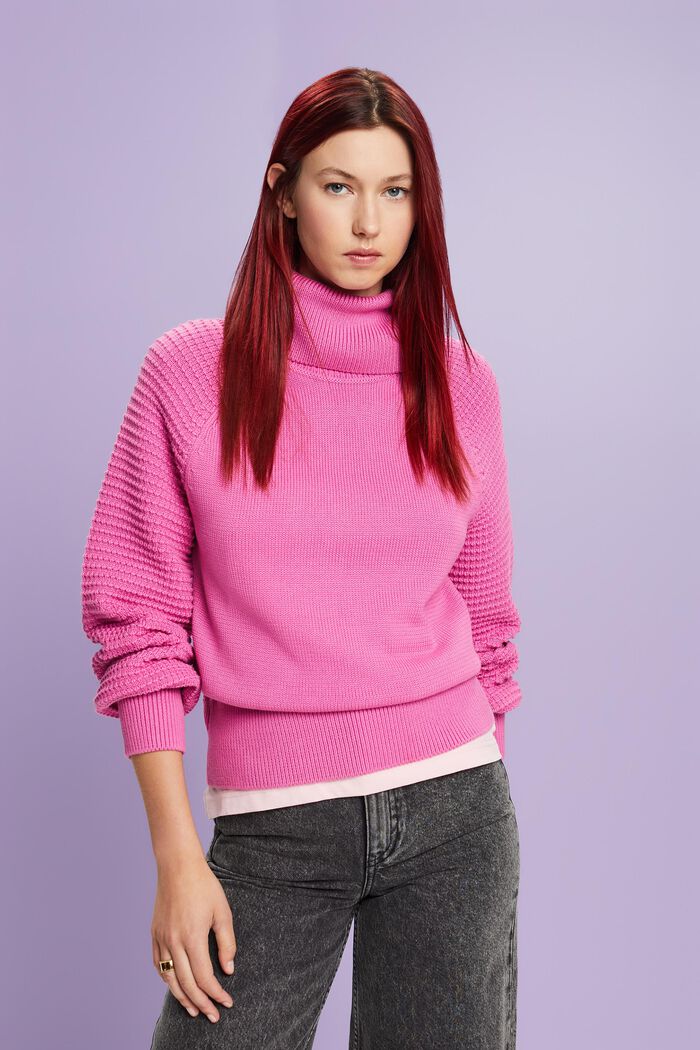 Rullekravesweater i bomuld, PINK FUCHSIA, detail image number 2