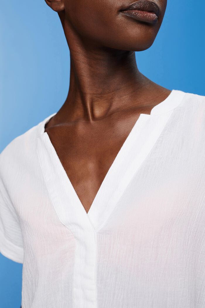 Bluse i tekstureret bomuld, WHITE, detail image number 2