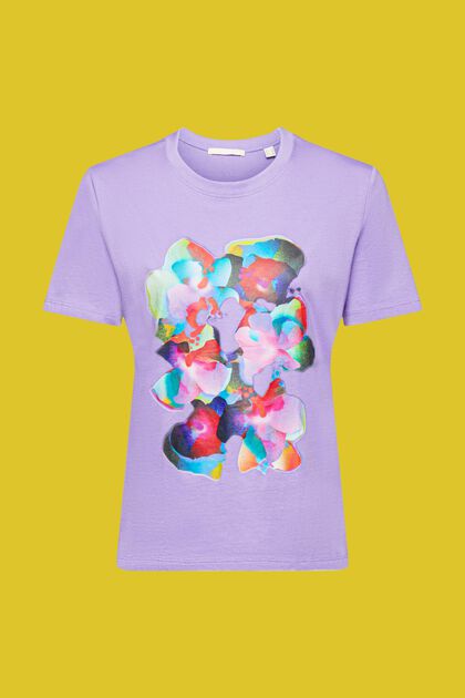 Bomulds-T-shirt med print, PURPLE, overview