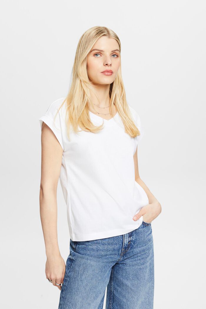 T-shirt med V-hals, WHITE, detail image number 0