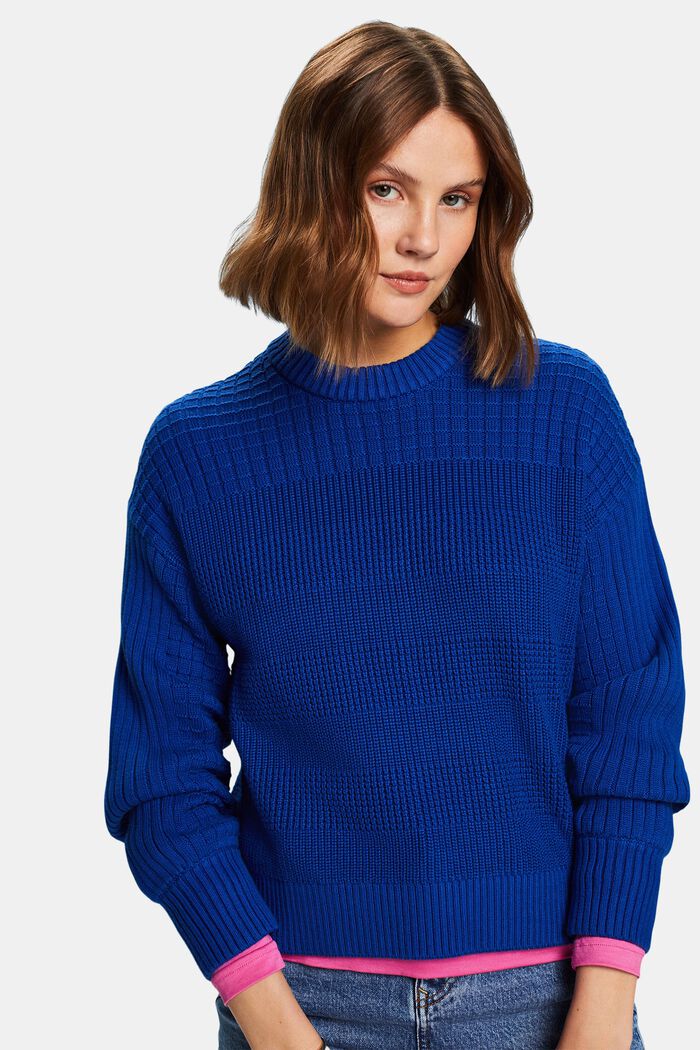 Sweater med struktur og rund hals, BRIGHT BLUE, detail image number 0