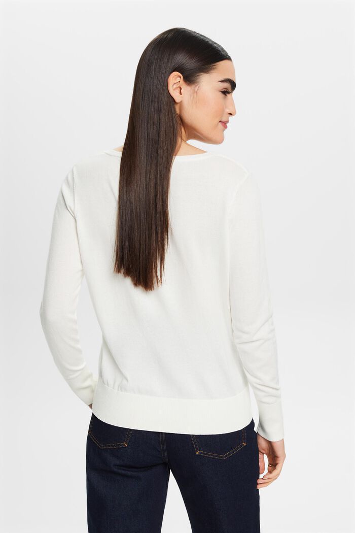 Sweater i bomuld med V-hals, OFF WHITE, detail image number 3