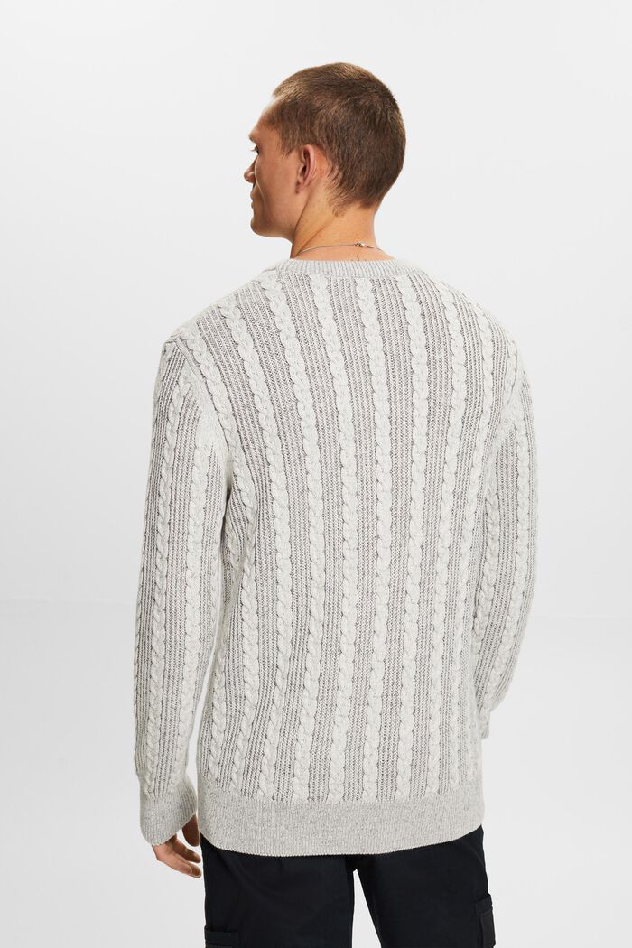 Sweater i kabelstrik med rund hals, BROWN GREY, detail image number 4