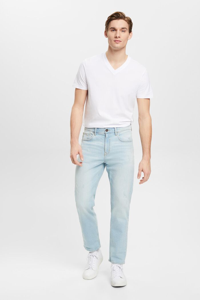 Slim fit bomulds-T-shirt med V-hals, WHITE, detail image number 4
